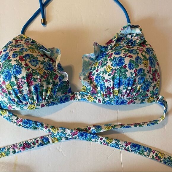 Abercrombie and Fitch ruffle flutter Bikini floral bra top padded push up Large - Picture 2 of 12